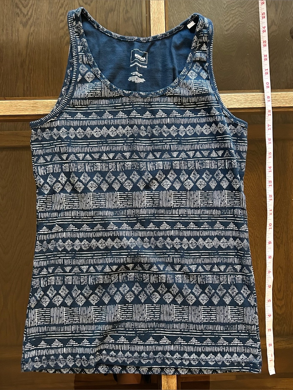 Sonoma Blue and White Patterned Fitted Tank Top